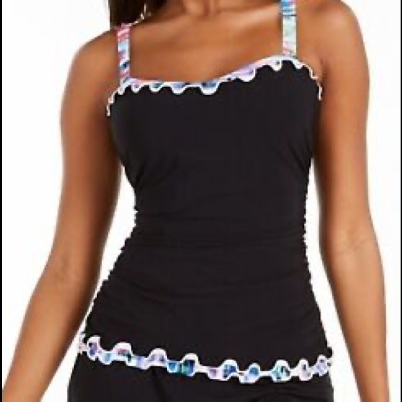 NEW! PROFILE GOTTEX Navy Pink Ruffle Tankini Top - Picture 8 of 17